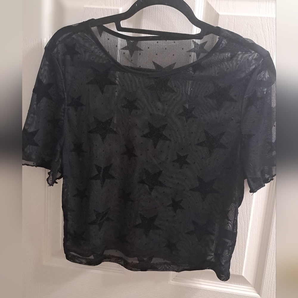 Black Star Pattern Sheer Top - image 2
